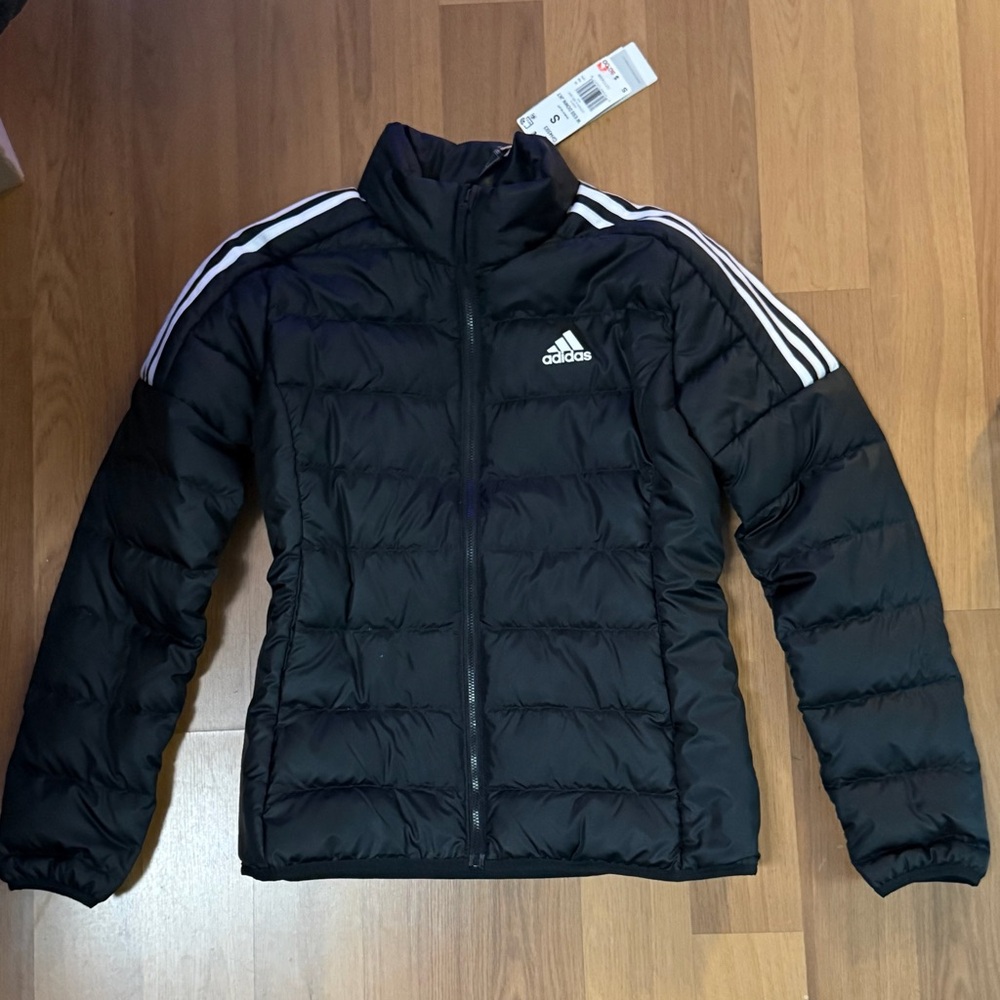 Adidas Black Quilted Jacket with White Stripes